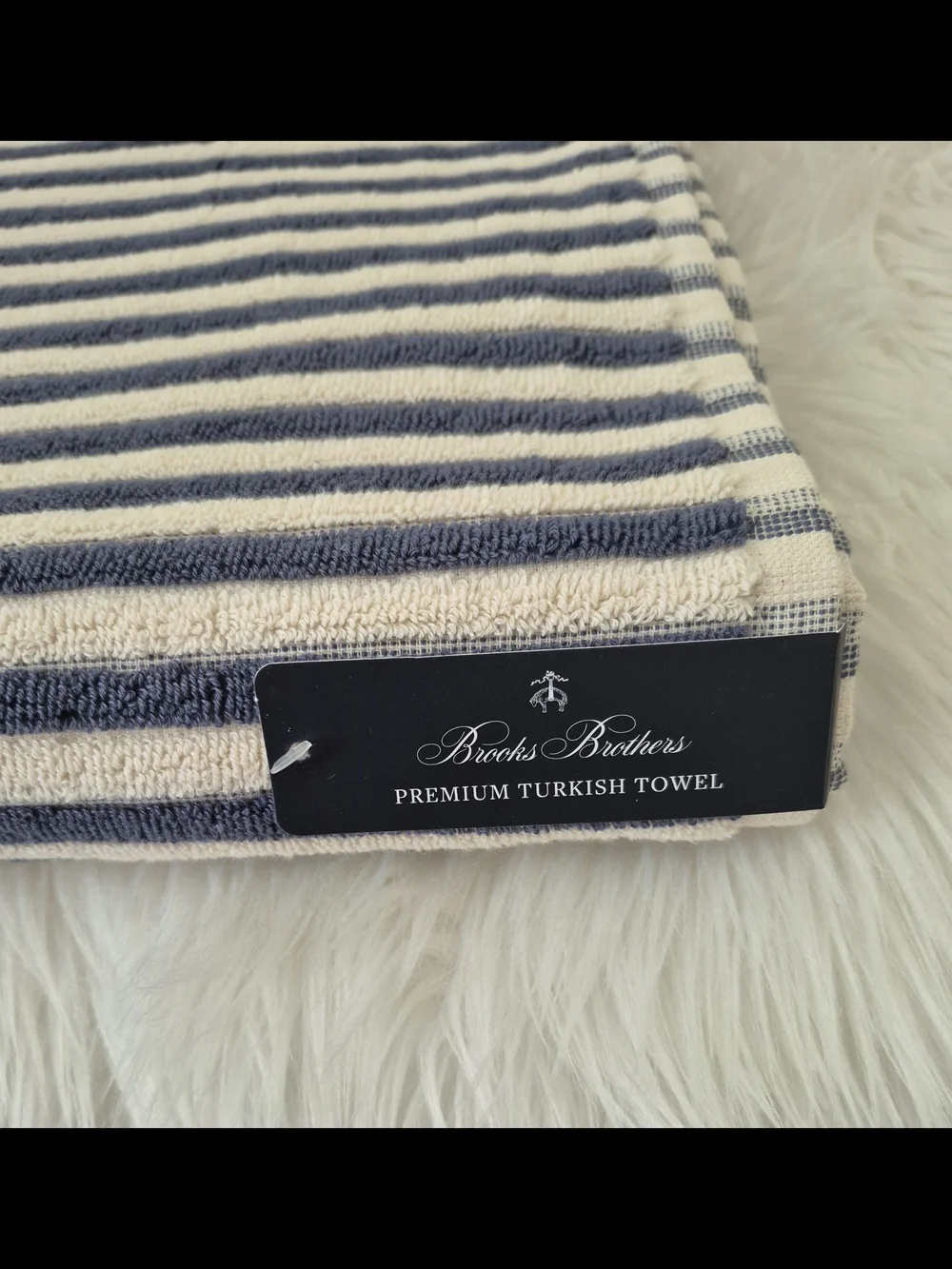 1pc Bath towel Brooks Brothers 100% cotton Turkish Towel, Navy Cream Striped